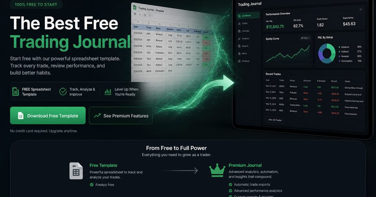 Free trading journal template beside an upgrade path